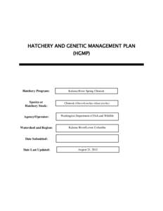 HATCHERY AND GENETIC MANAGEMENT PLAN