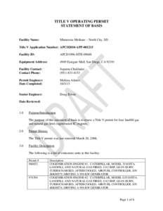 TITLE V OPERATING PERMIT STATEMENT OF BASIS Facility Name:  Minnesota Methane – North City, SD