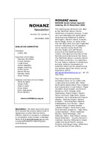 NOHANZ news   NOHANZ  Newsletter  Volume 18, number 4  DECEMBER 2004 