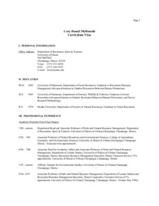 Page 1   Cary Daniel McDonald  Curriculum Vitae   I.  PERSONAL INFORMATION 