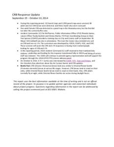 CRB Response Update  September 29 – October 10, 2014 • • •
