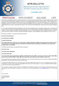 Retirement & New Appointment of AFPA Chief Executive Officer 2 November, 2012
