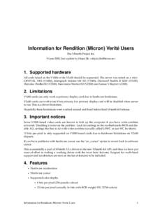 Information for Rendition (Micron) Verité Users The XFree86 Project Inc. 9 June 2000, last update by Dejan Ilic <> 1. Supported hardware All cards based on the V1000 or the V2x00 should be supported. T