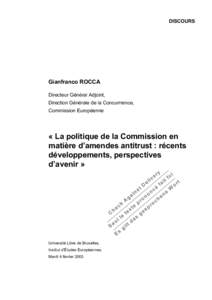 DISCOURS  Gianfranco ROCCA Directeur Général Adjoint, Direction Générale de la Concurrrence, Commission Européenne