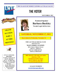 THE LEAGUE OF WOMEN VOTERS LAS VEGAS VALLEY  THE VOTER NOVEMBERFeatured Speaker