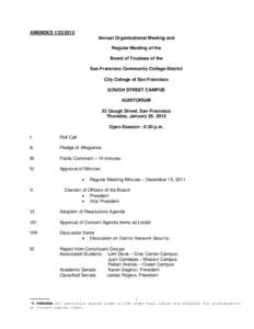 AMENDED[removed]Annual Organizational Meeting and Regular Meeting of the Board of Trustees of the San Francisco Community College District City College of San Francisco