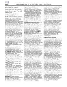 [removed]Federal Register / Vol. 79, No[removed]Friday, August 8, [removed]Notices DEPARTMENT OF ENERGY Western Area Power Administration