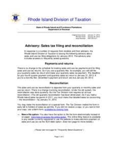 Rhode Island Division of Taxation State of Rhode Island and Providence Plantations Department of Revenue Original Issue Date: Revision Date: Issue Number: