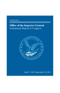 Semiannual Report to Congress: April 1, 2001 – September 30, 2001