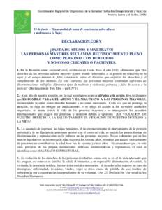 Coordinación Regional de Organismos de la Sociedad Civil sobre Envejecimiento y Vejez de América Latina y el Caribe, CORV 15 de junio – Día mundial de toma de conciencia sobre abuso y maltrato en la Vejez