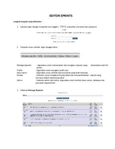 EDITOR EPRINTS Langkah-langkah yang dilakukan : 1. Lakukan login dengan meng-klik menu Login ( ), masukkan username dan password