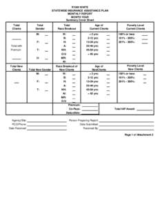 RYAN WHITE STATEWIDE INSURANCE ASSISTANCE PLAN MONTHLY REPORT MONTH YEAR Summary Cover Sheet Total