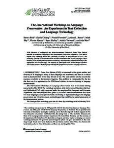 Vol), pphttp://nflrc.hawaii.edu/ldc http://hdl.handle.netThe International Workshop on Language Preservation: An Experiment in Text Collection