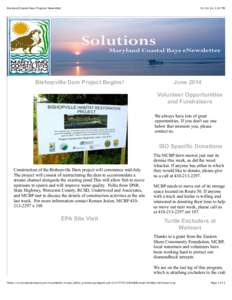 Maryland Coastal Bays Program Newsletter  Bishopville Dam Project Begins! [removed], 1:22 PM