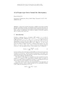 reprinted from Monte Carlo and Quasi-Monte Carlo Methods 1998, H. Niederreiter and J. Spanier, eds., Springer-Verlag, 2000, ppA LeVeque-type lower bound for discrepancy Francis Edward Su Department of Mathemat