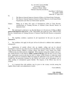 No[removed]Ad.I(A)/NCRB Government of India Ministry of Home Affairs National Crime Records Bureau East Block-7, R.K.Puram, New Delhi[removed]