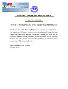 CENTRAL BANK OF THE GAMBIA  PUBLIC NOTICE