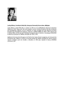 Lesley Wilson, Secrétaire Générale, European University Association, Belgique Lesley Wilson a rejoint l’EUA dès sa création en 2001 et en est officiellement devenue la Secrétaire Générale en[removed]Auparavant, e