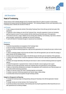 Article 25 of the Universal Declaration of Human Rights shows that adequate, dignified buildings and housing are fundamental to our human rights Registered Charity Number[removed]Job Description Head of Fundraising