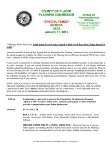 COUNTY OF PLACER PLANNING COMMISSION **SPECIAL TAHOE** AGENDA DATE January 17, 2013