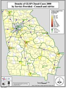 Density of GLSP Closed Cases 2000 by Service Provided - Council and Advice Fannin Towns