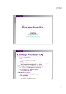 Knowledge Acquisition COMP62342 Sean Bechhofer University of Manchester