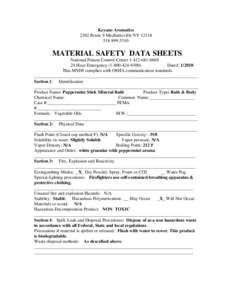 Keyano Aromatics 2392 Route 9 Mechanicville NY[removed]5310 MATERIAL SAFETY DATA SHEETS National Poison Control Center[removed]