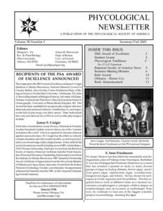 PHYCOLOGICAL NEWSLETTER A PUBLICATION OF THE PHYCOLOGICAL SOCIETY OF AMERICA Volume 38 Number 2