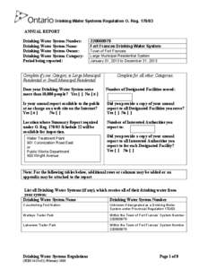 Drinking-Water Systems Regulation O. Reg[removed]ANNUAL REPORT Drinking-Water System Number: Drinking-Water System Name: Drinking-Water System Owner: Drinking-Water System Category: