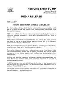 Hon Greg Smith SC MP  Attorney General Minister for Justice  MEDIA RELEASE