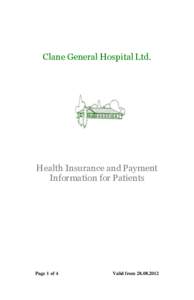 Clane General Hospital Ltd.  Health Insurance and Payment Information for Patients  Page 1 of 4