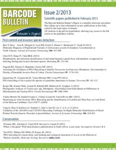 Issue[removed]Scientific papers published in February 2013 The Barcode Bulletin Reader’s Digest is a monthly electronic newsletter that collates up to date information on new publications in this field, sorted by the ma