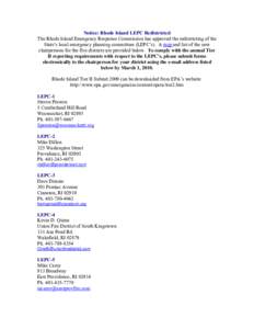 EPCRA Enforcement - Notice of New RI LEPC Contacts - Nov 2009