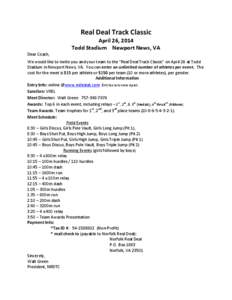 Real Deal Track Classic  Dear Coach, April 26, 2014 Todd Stadium Newport News, VA
