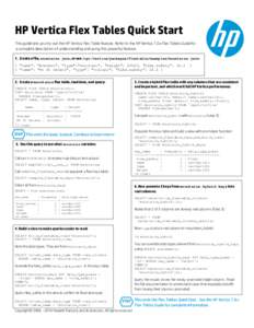 HP Vertica Flex Tables Quick Start This guide lets you try out the HP Vertica Flex Table feature. Refer to the HP Vertica 7.0.x Flex Tables Guide for a complete description of understanding and using this powerful featur