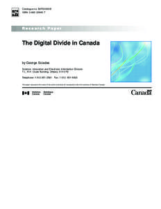 Catalogue no. 56F0009XIE ISBN: [removed]Research Paper  The Digital Divide in Canada