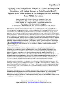 Original Research  Applying Meta-Analytic Data Analysis to Examine the Impact of Simulations with Virtual Humans to Train Users to Identify, Approach and Refer Students in Psychological Distress Including Those At Risk f