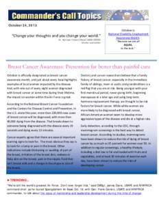 Breast cancer awareness / Mammography / Risk factors for breast cancer / National Breast Cancer Awareness Month / Seventeenth Air Force / Sharsheret / National Breast Cancer Coalition / Medicine / Oncology / Breast cancer