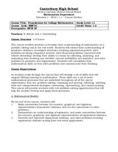 Canterbury High School Ottawa-Carleton District School Board Mathematics Department Semester I – [removed] – Course Outline Course Title: Foundations for College Mathematics Course Code: MBF3C