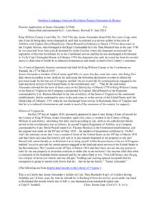 Southern Campaign American Revolution Pension Statements & Rosters Pension Application of James Alexander S37660 VA Transcribed and annotated by C. Leon Harris. Revised 11 June[removed]King William County Court May 26, 181