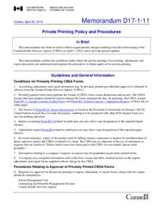 Memorandum D17[removed]Ottawa, April 30, 2014 Private Printing Policy and Procedures In Brief