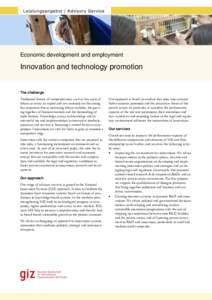 Leistungsangebot | Advisory Service  Economic development and employment Innovation and technology promotion