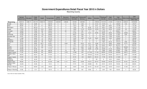Government Expenditures Detail Fiscal Year 2010 in Dollars Wyoming County Wyoming  General