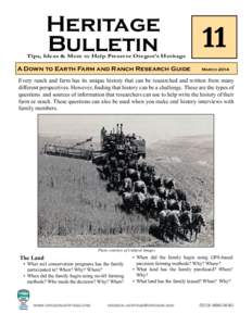 Heritage Bulletin Tips, Ideas & More to Help Preserve Oregon’s Heritage  A Down to Earth Farm and Ranch Research Guide