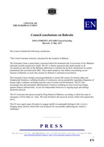 EN  COUNCIL OF THE EUROPEAN UNION  Council conclusions on Bahrain