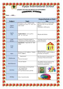 Vijaya International School Leson Log for the Month of July LESSON LOG FOR THE MONTH OF SEPTEMBER  Class ……UKG....