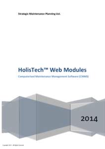 Strategic Maintenance Planning Ltd.  HolisTech™ Web Modules Computerised Maintenance Management Software (CMMS
