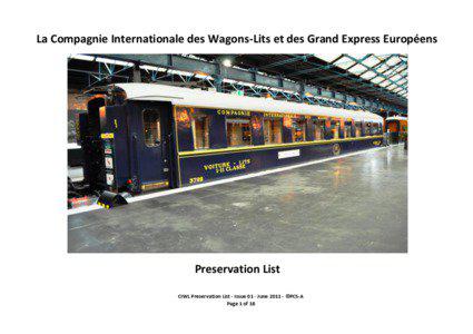 La Compagnie Internationale des Wagons-Lits et des Grand Express Européens  Preservation List