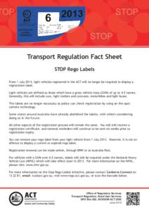 Stop Rego Labels - Fact Sheet