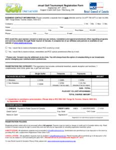 2014 Annual Golf Tournament Registration Form th September 24 , 2014 Copper Creek Golf Club • Kleinburg, ON